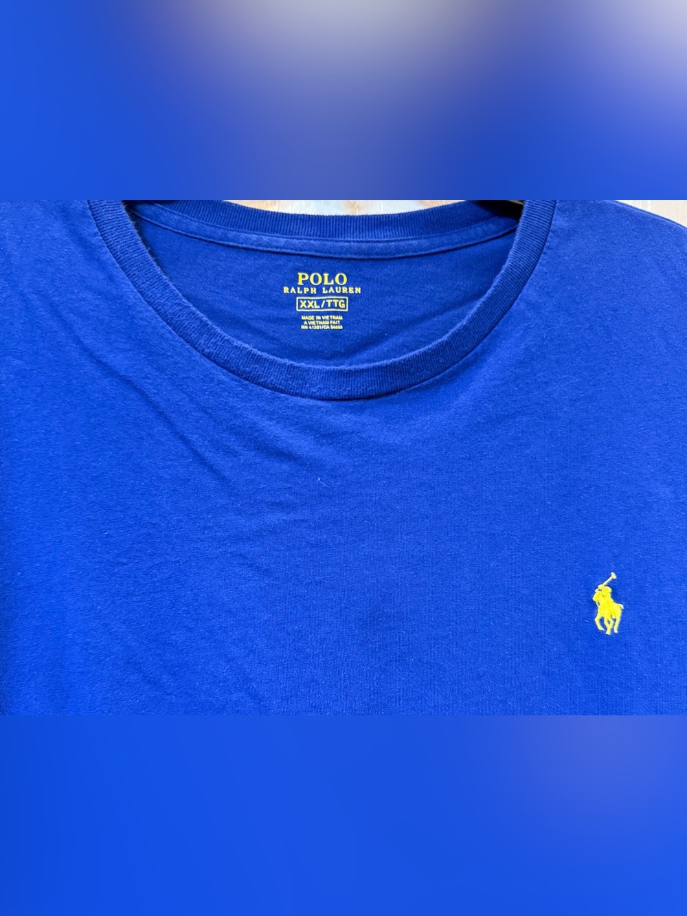 Polo by Ralph Lauren Men’s Short Sleeve Crew T-Shirt - Blue with Yellow Logo XXL - Picture 8 of 10